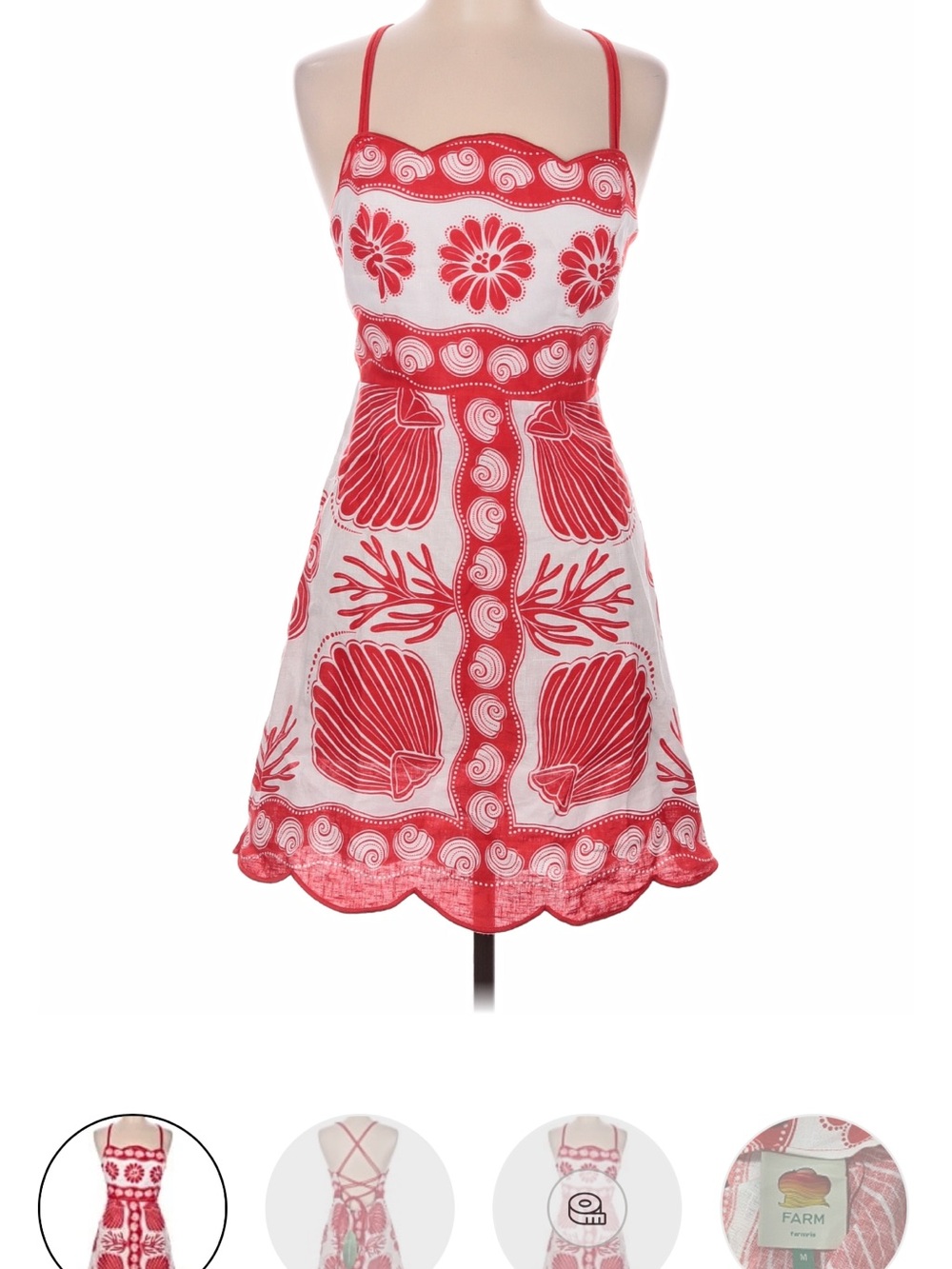 Farm Rio Red and White Coral and Shells Strappy Dress